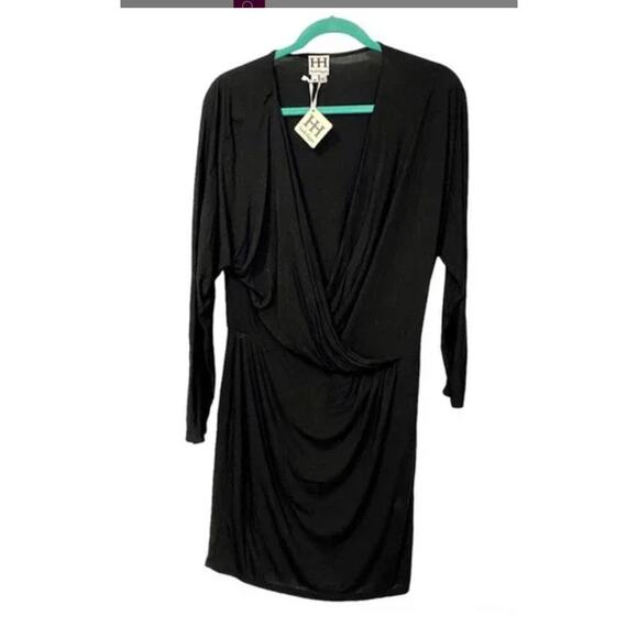 Haute Hippie Modal Surplice Neckline Faux Wrap Dress small Solid Black New NWT - Picture 5 of 8